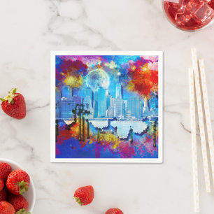 SlipperyJoe NYC graffiti moon surrounded swirling Napkin