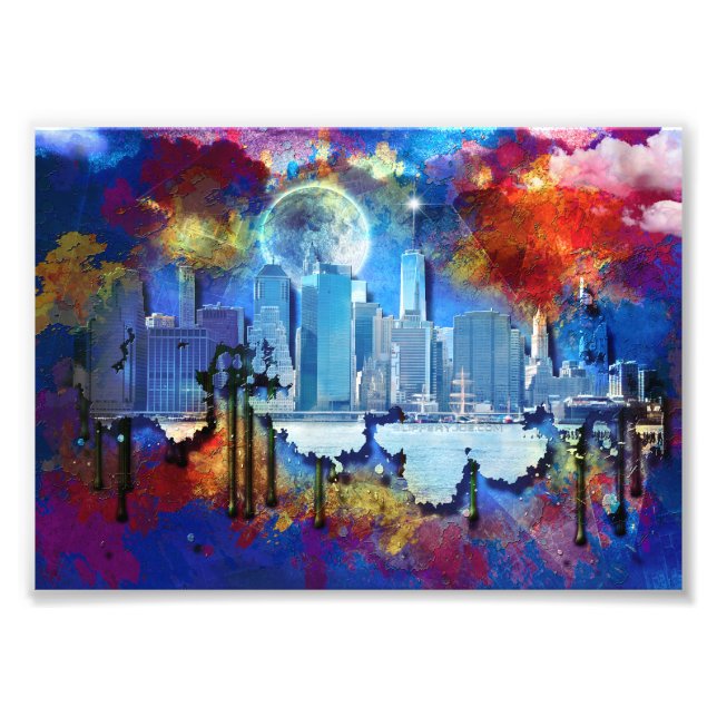 SlipperyJoe NYC graffiti moon surrounded swirling  Photo Print (Front)