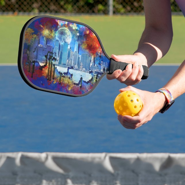 SlipperyJoe NYC graffiti moon surrounded swirling  Pickleball Paddle (Insitu)