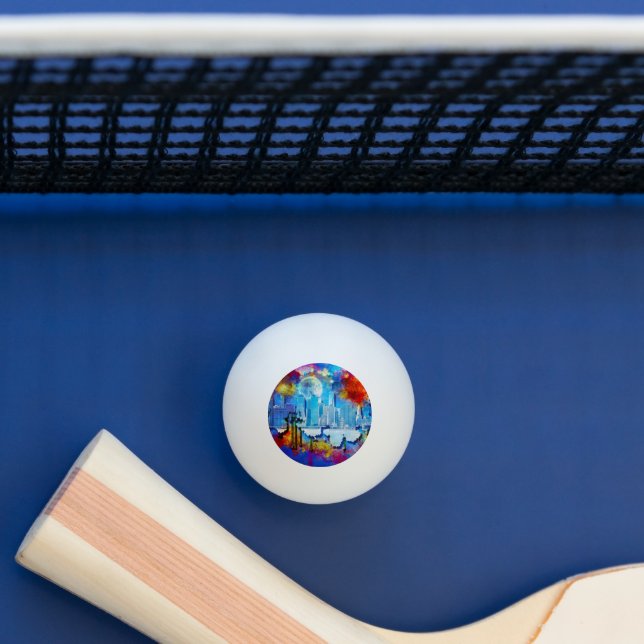 SlipperyJoe NYC graffiti moon surrounded swirling  Ping Pong Ball (Table)