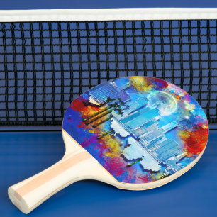 SlipperyJoe NYC graffiti moon surrounded swirling  Ping Pong Paddle