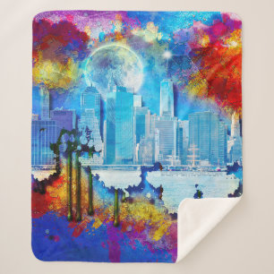 SlipperyJoe NYC graffiti moon surrounded swirling  Sherpa Blanket