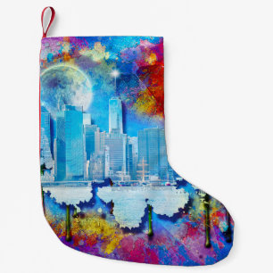 SlipperyJoe NYC graffiti moon surrounded swirling Small Christmas Stocking