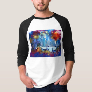 SlipperyJoe NYC graffiti moon surrounded swirling T-Shirt