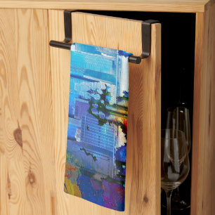 SlipperyJoe NYC graffiti moon surrounded swirling  Tea Towel