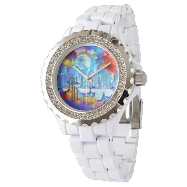 SlipperyJoe NYC graffiti moon surrounded swirling  Watch (Angled)