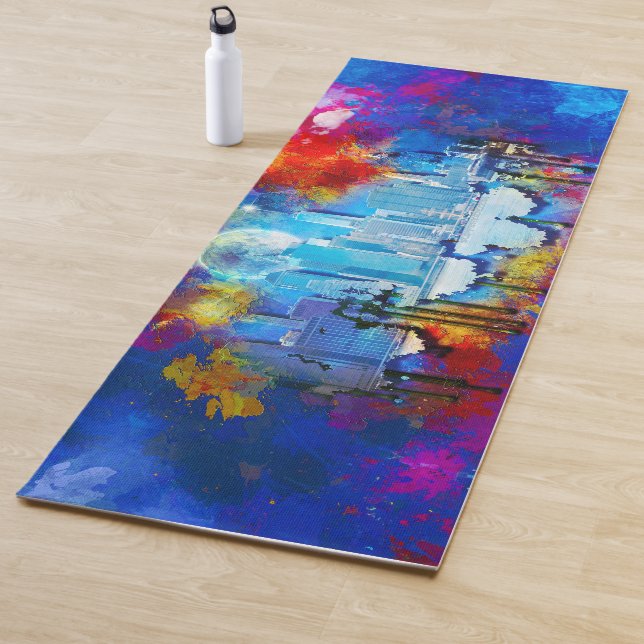 SlipperyJoe NYC graffiti moon surrounded swirling  Yoga Mat (In Situ)