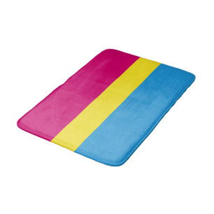SlipperyJoe pansexual pride flag pink amber and cy Bath Mat