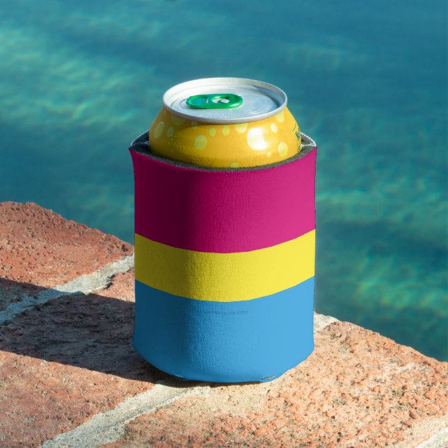 SlipperyJoe pansexual pride flag pink amber and cy Can Cooler (In Situ Pool)
