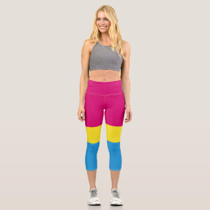 SlipperyJoe pansexual pride flag pink amber and cy Capri Leggings