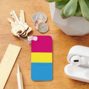 SlipperyJoe pansexual pride flag pink amber and cy Key Ring