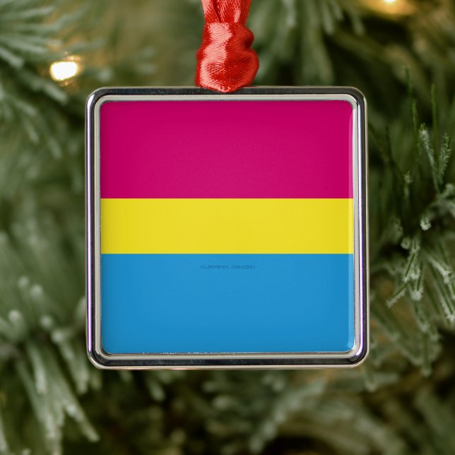SlipperyJoe pansexual pride flag pink amber and cy Metal Ornament (Tree)