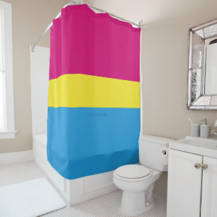 SlipperyJoe pansexual pride flag pink amber and cy Shower Curtain