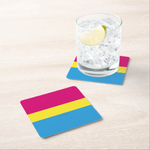 SlipperyJoe pansexual pride flag pink amber and cy Square Paper Coaster