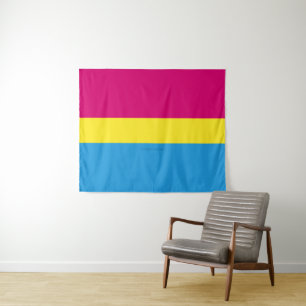 SlipperyJoe pansexual pride flag pink amber and cy Tapestry