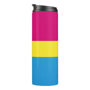 SlipperyJoe pansexual pride flag pink amber and cy Thermal Tumbler