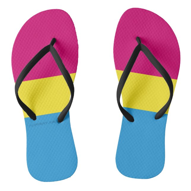 SlipperyJoe pansexual pride flag pink amber and cy Thongs (Footbed)