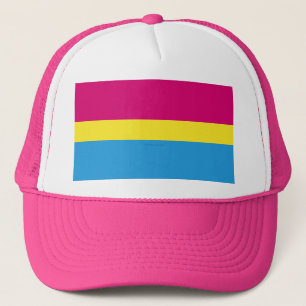 SlipperyJoe pansexual pride flag pink amber and cy Trucker Hat