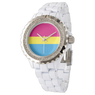 SlipperyJoe pansexual pride flag pink amber and cy Watch