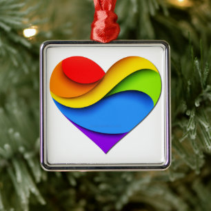 SlipperyJoe, Pride Heart Curves, artistic, LGBTQIA Metal Ornament