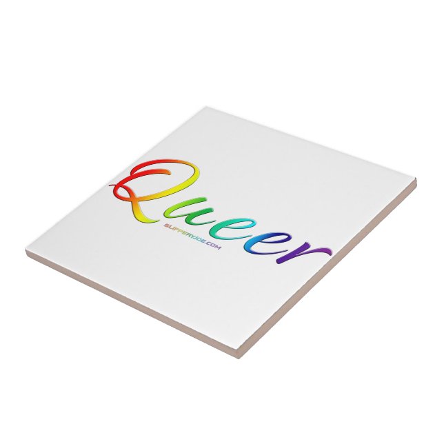 SlipperyJoe queer pride colours bold and celebrato Ceramic Tile (Side)