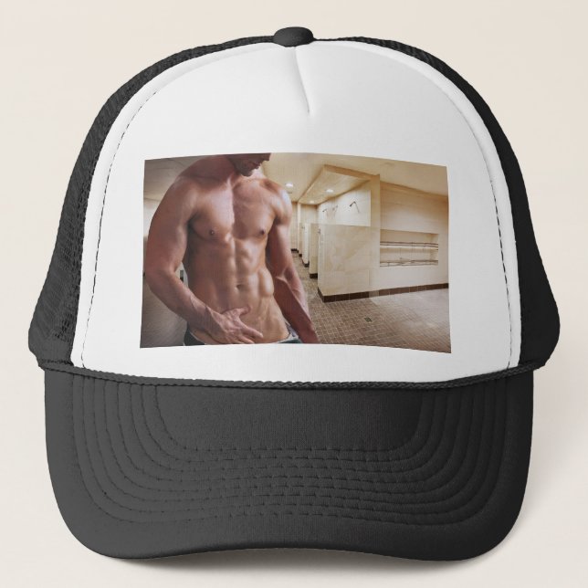 SlipperyJoe shirtless muscular man sixpack abs fit Trucker Hat (Front)
