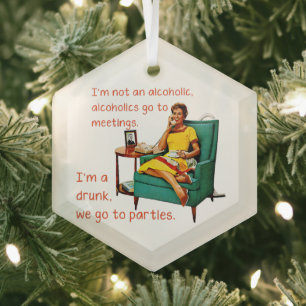 SlipperyJoe socialising drinking party vintage wom Glass Tree Decoration