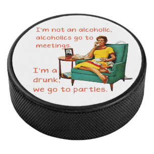 SlipperyJoe socialising drinking party vintage wom Hockey Puck