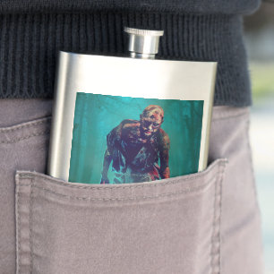 SlipperyJoe terrifying zombie figure isolated omin Hip Flask