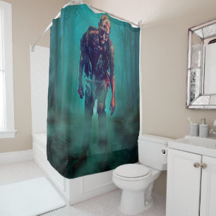SlipperyJoe terrifying zombie figure isolated omin Shower Curtain