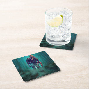 SlipperyJoe terrifying zombie figure isolated omin Square Paper Coaster