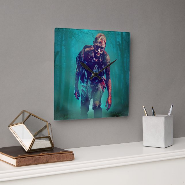 SlipperyJoe terrifying zombie figure isolated omin Square Wall Clock (Office)