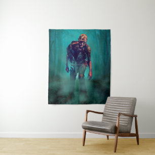 SlipperyJoe terrifying zombie figure isolated omin Tapestry