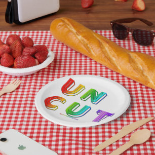 SlipperyJoe uncut vibrant lively neon rainbow ener Paper Plate
