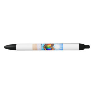 SlipperyJoe vivid rainbow gradient heart interraci Black Ink Pen