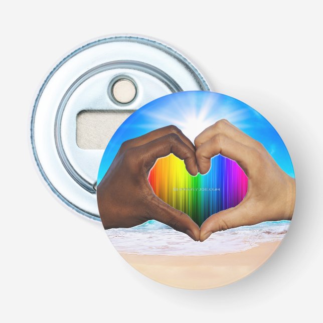 SlipperyJoe vivid rainbow gradient heart interraci Bottle Opener (Front)