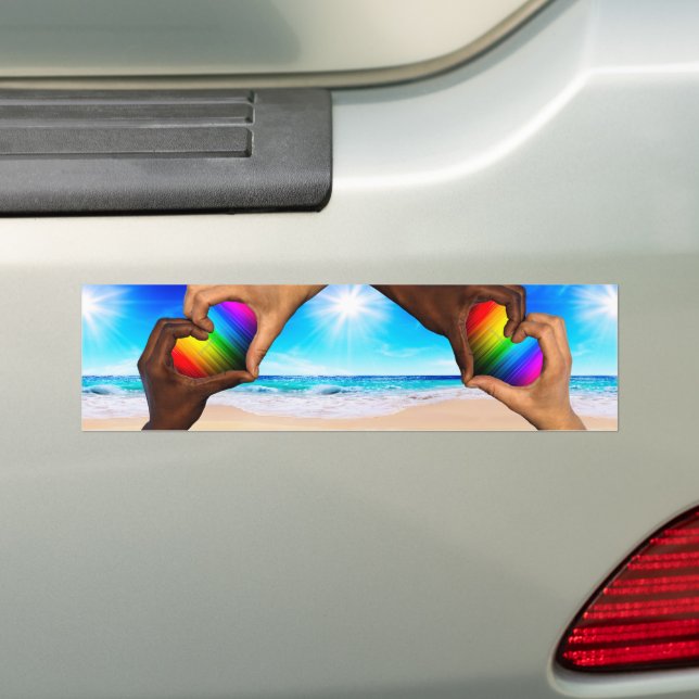 SlipperyJoe vivid rainbow gradient heart interraci Bumper Sticker (On Car)