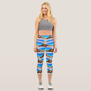 SlipperyJoe vivid rainbow gradient heart interraci Capri Leggings