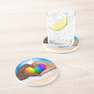 SlipperyJoe vivid rainbow gradient heart interraci Coaster