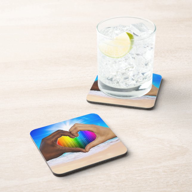 SlipperyJoe vivid rainbow gradient heart interraci Coaster (Right Side)