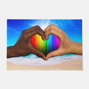SlipperyJoe vivid rainbow gradient heart interraci Doormat