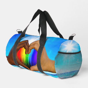 SlipperyJoe vivid rainbow gradient heart interraci Duffle Bag