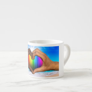 SlipperyJoe vivid rainbow gradient heart interraci Espresso Cup