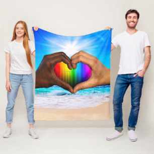 SlipperyJoe vivid rainbow gradient heart interraci Fleece Blanket