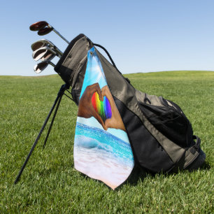 SlipperyJoe vivid rainbow gradient heart interraci Golf Towel