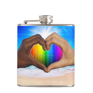 SlipperyJoe vivid rainbow gradient heart interraci Hip Flask
