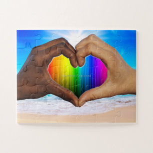 SlipperyJoe vivid rainbow gradient heart interraci Jigsaw Puzzle