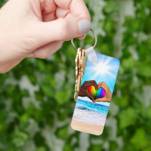 SlipperyJoe vivid rainbow gradient heart interraci Key Ring