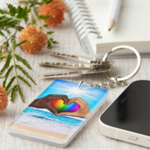 SlipperyJoe vivid rainbow gradient heart interraci Key Ring