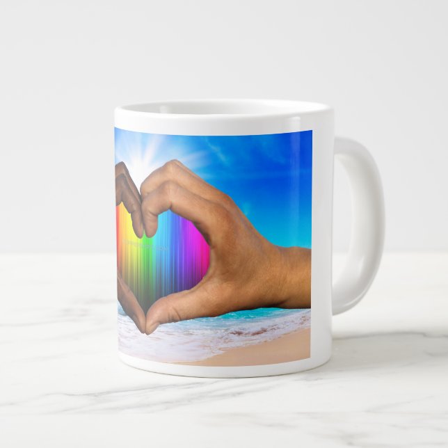 SlipperyJoe vivid rainbow gradient heart interraci Large Coffee Mug (Front Right)